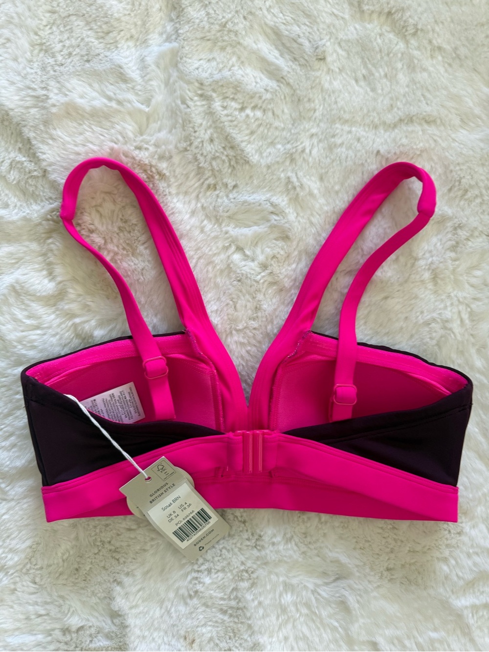 NWT Boden Corsica Two-Tone V-Neck Bikini Top in Hot Pink & Burgundy - Picture 5 of 8